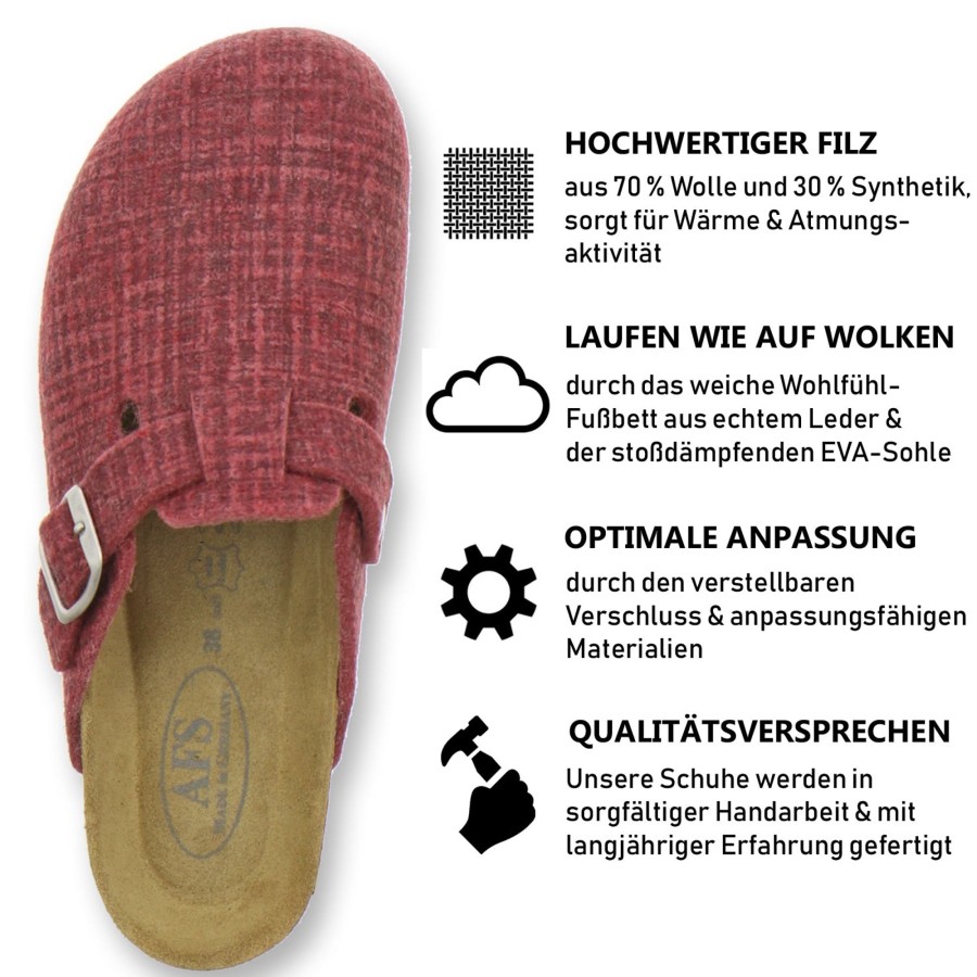 Frauen AFS-Schuhe | Filz Hausschuhe Damen Bordo