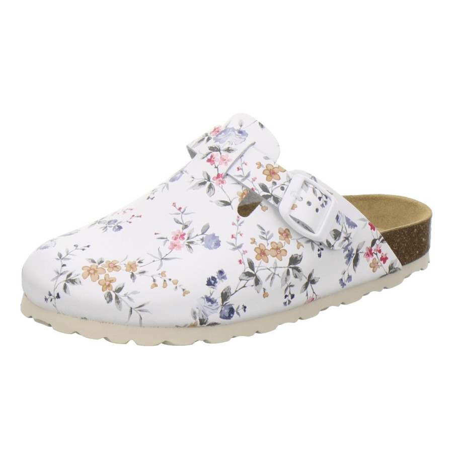 Frauen AFS-Schuhe | Clogs Damen Leder Weis-Flower