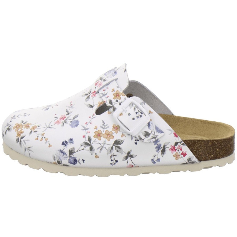 Frauen AFS-Schuhe | Clogs Damen Leder Weis-Flower