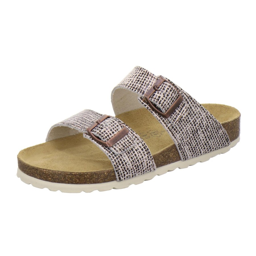 Frauen AFS-Schuhe | Pantoletten Damen Leder Zweischnaller Sand-Metallic